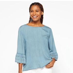 NIC+ZOE Light Blue Tencel Blouse, M